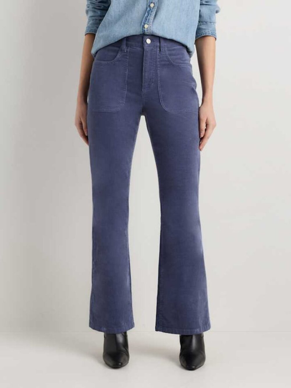 Quince Organic Stretch Corduroy Flare Pant Storm Blue Womens 2 Boho Mid Rise